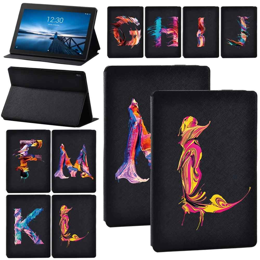 

Tablet Case for Lenovo Tab M10 X605F X505F/Tab M10 PLUS X606F X/Tab E10 TB-X104F 26 Letters Stand Ultra-Slim Folio Shell Cover