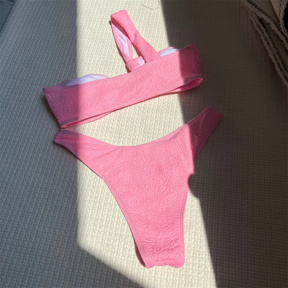 Bikini Bandeau con estampado sin tirantes y un hombro para mujer, traje de baño de 2 piezas, traje de baño para vacaciones, conjuntos de Bikinis