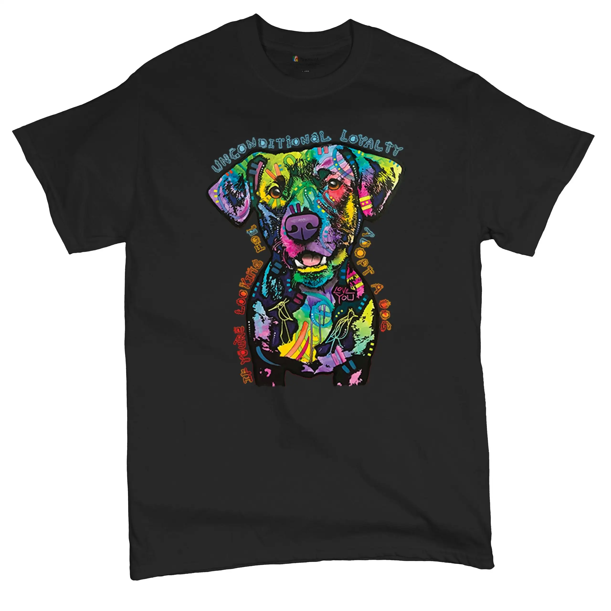 Unconditional Loyalty Adopt a Dog Dean Russo Pets T shirt Rescue Best Furry Friend Colorful Neon Pattern Puppy Design Men's