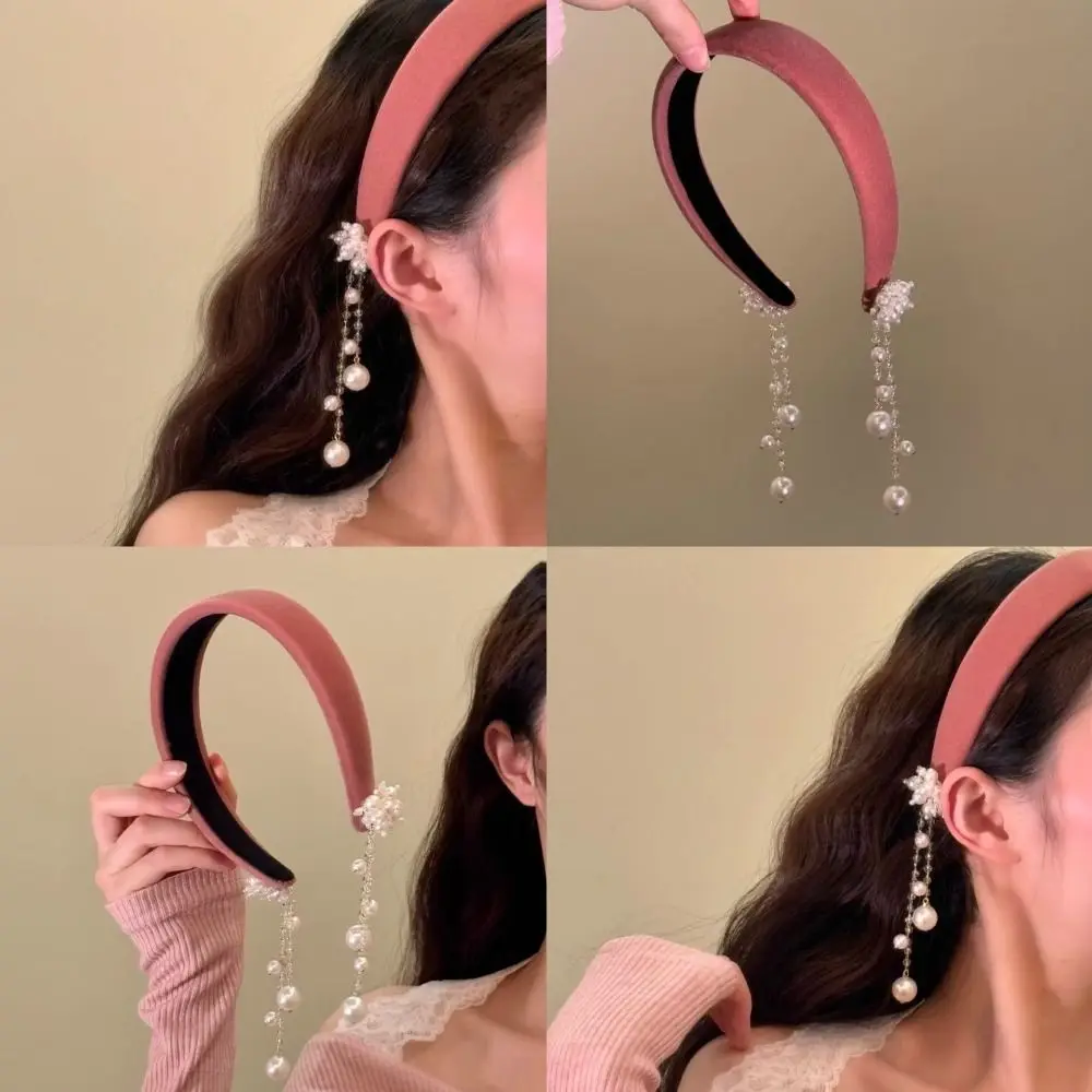 مزاجه الساتان شرابة جرس رباط شعر كريستال أنيق العرقية نمط الشعر هوب عقد بحلية متدلية على شكل فراشة اللؤلؤ عقال الديكور #3