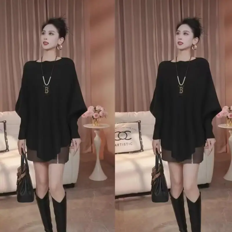 2025 خريف شتاء جديد إمرأة تصميم الأزياء كيب الخفافيش كم سترة قمم فضفاضة عارضة الراحة الدافئة الغربية محبوك سترة معطف #3