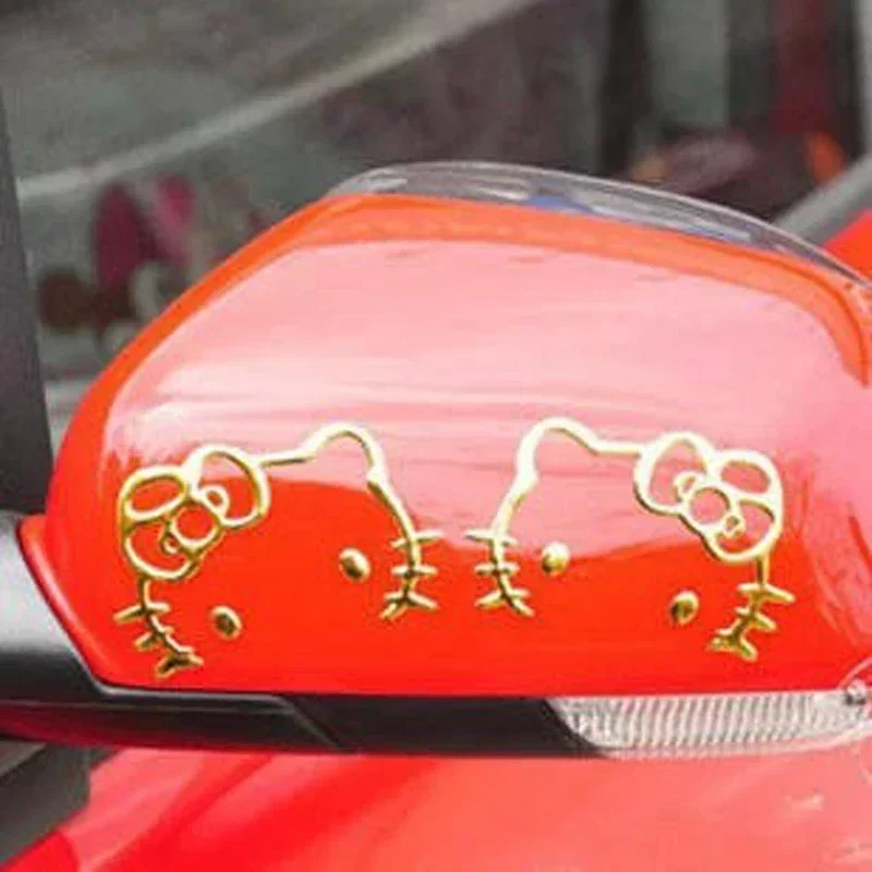 A Pair Sanrio Hello Kitty Car Sticker Car Handle 3D Cute Car Door Stickers Waterproof Decal Motorcycle Car Accessories Decor