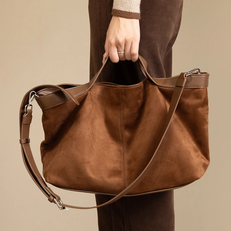Faux Suede Tote Bags For Women Luxury Designer Handbags Purses 2025 New In Large Capacity With Inner Pocket Wide straps Shoulder