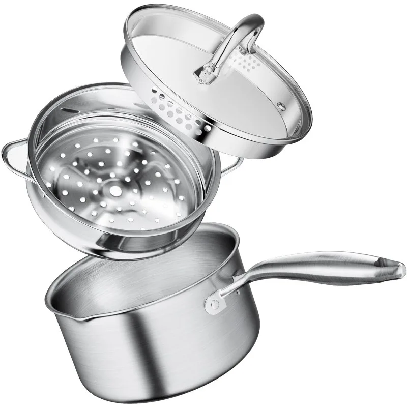 

Stainless Steel Saucepan with Steamer Basket, Versatile Sauce Pan with Double-sized Drainage Lid - Perfect for Cooking Gravies