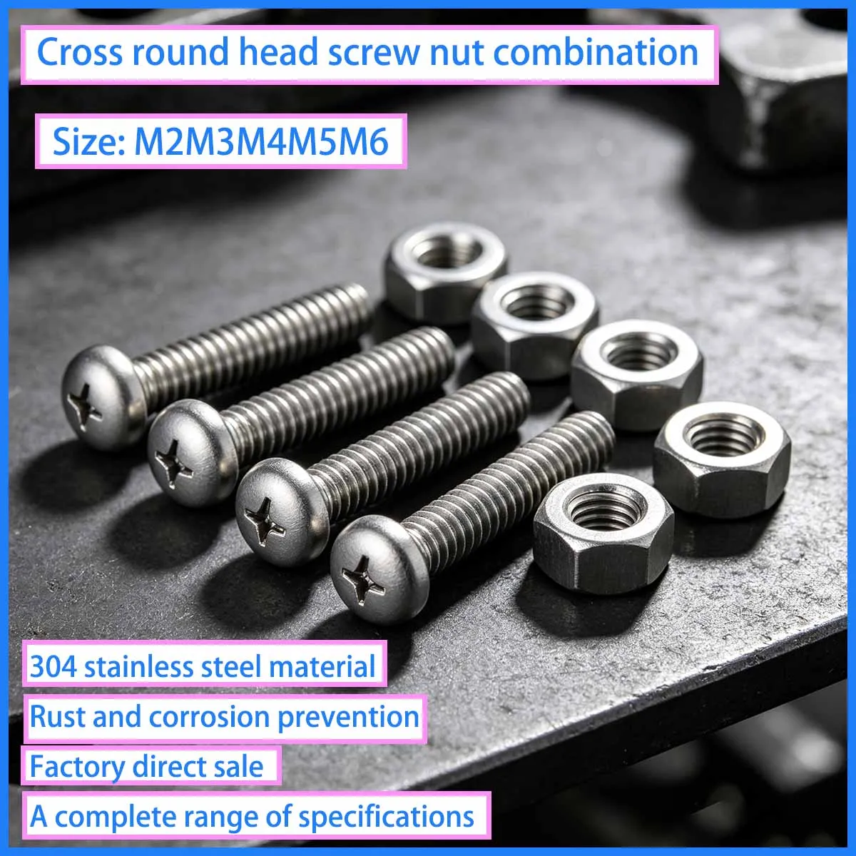 304 Stainless Steel Extended Extra Long Screw Cross Groove Round Head Bolt And Nut Combination Set M2M3M4M5M6