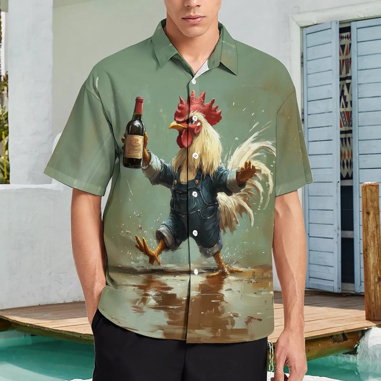 Men's Shirts 3D Rooster Print Clothes Funny Button Short Sleeve Streetwear Shirt For Men Casual Pattern Hawaiian Daily Clothing