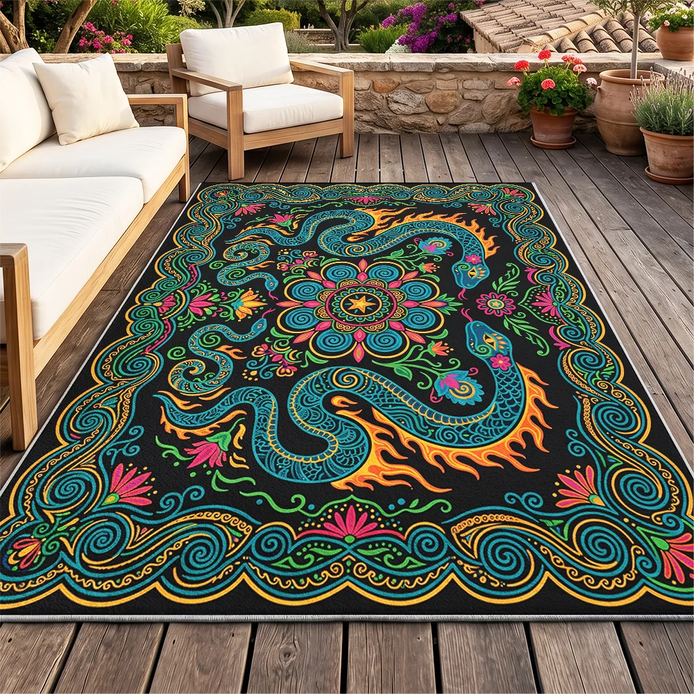 1pc, Bohemian Style Velvet Area Rug with Double Snake Floral Print, Soft Non-Slip Washable Carpet, Suitable for Indoor Living Ro