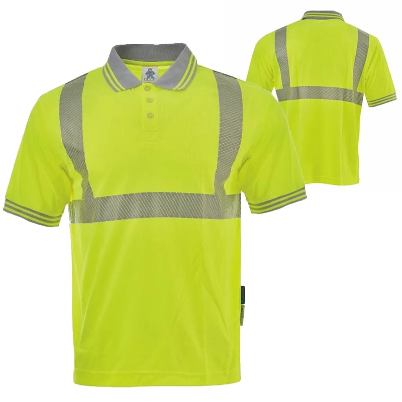 Summer Safety Polo Shirt with 3M Reflective Tape Construction Reflective Shirt Men Hi Vis Working Clothes Men Workwear