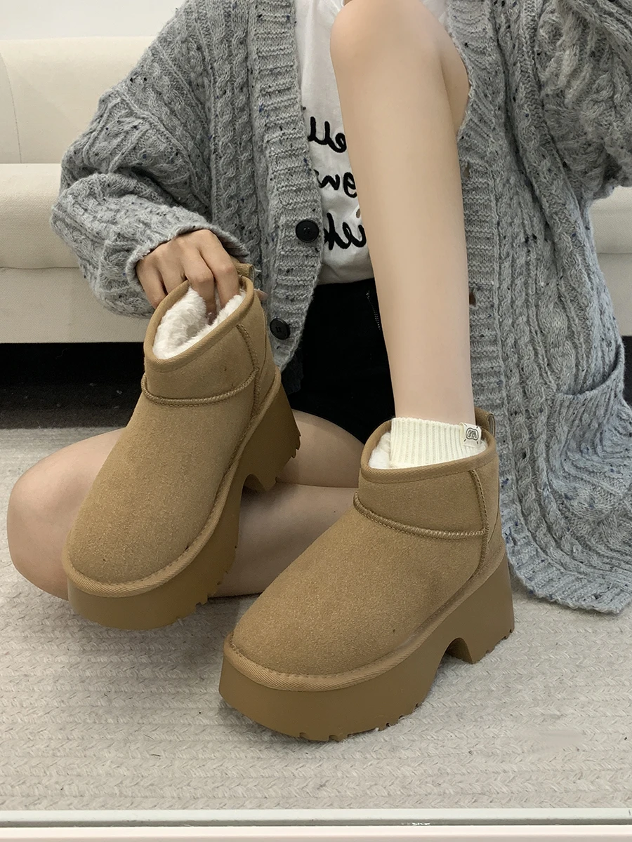 White Ankle Boots Boots-Women Australia Female Shoes Low 2024 Leather Snow Ladies Shearling Fur Women's Leather Boots Female Sho