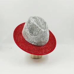 2025 Rhinestone Color Blocking Hats for Men and Women Red Matching Black Diamond Fedoras Stage Banquet Cap wholesale