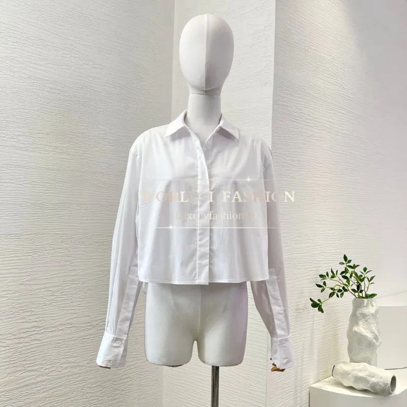 เสื้อเบลาส์ปกพิมพ์ลายแขนยาวสีน้ําเงิน 2025 หกสี