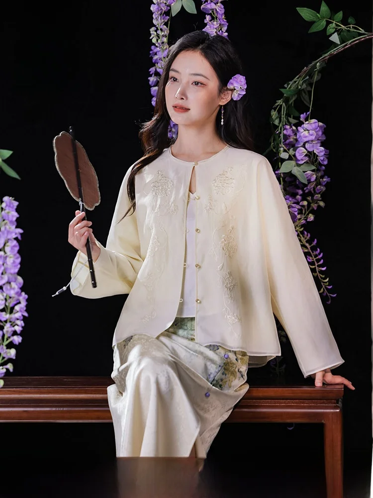 

New Chinese Sle Embroidered Women's Jaet Mis Sensation Outerwear Sunscreen Coat Breathable Straight Cut Daily Wear