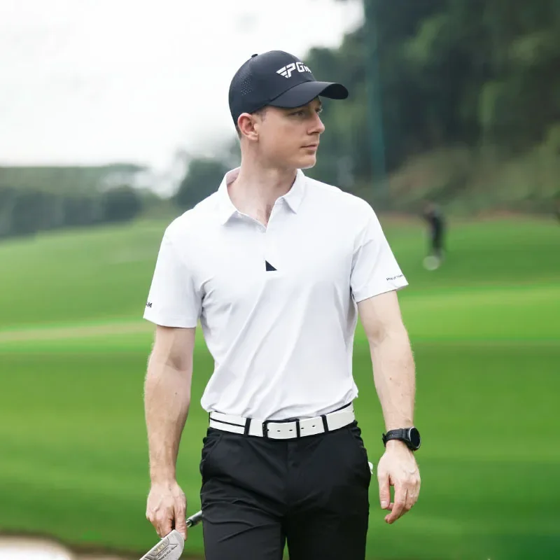 PGM Men Turn-down Collar Fast Dry Golf Tops Male Stretch Casual Golf Shirts Summer Short-sleeved Breathable Blouse M-XXL