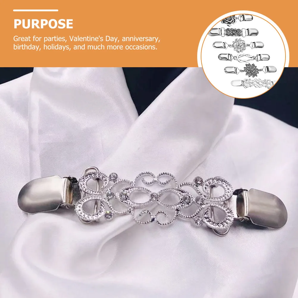 6Pcs Professional Flower Collar Pin Portable Suit Lapel Clip Chain Durable Clothing Accessory Stylish Party Wedding Decorations