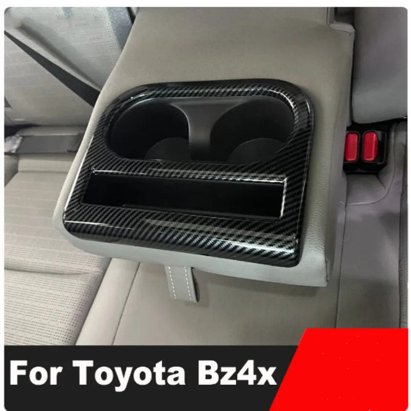 

For Toyota BZ4X 2022 -2024 Car Peach Wood Carbon Fibre Rear Seat Water Cup Holder Sticker Cover Panel Trim Car Accessories