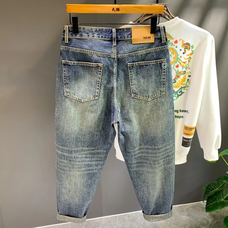 

Street Retro Blue Fashion Brand Jeans Men's Spring and Autumn Nostalgic Loose Harem All-Matching Hip Hop Smart Trousers