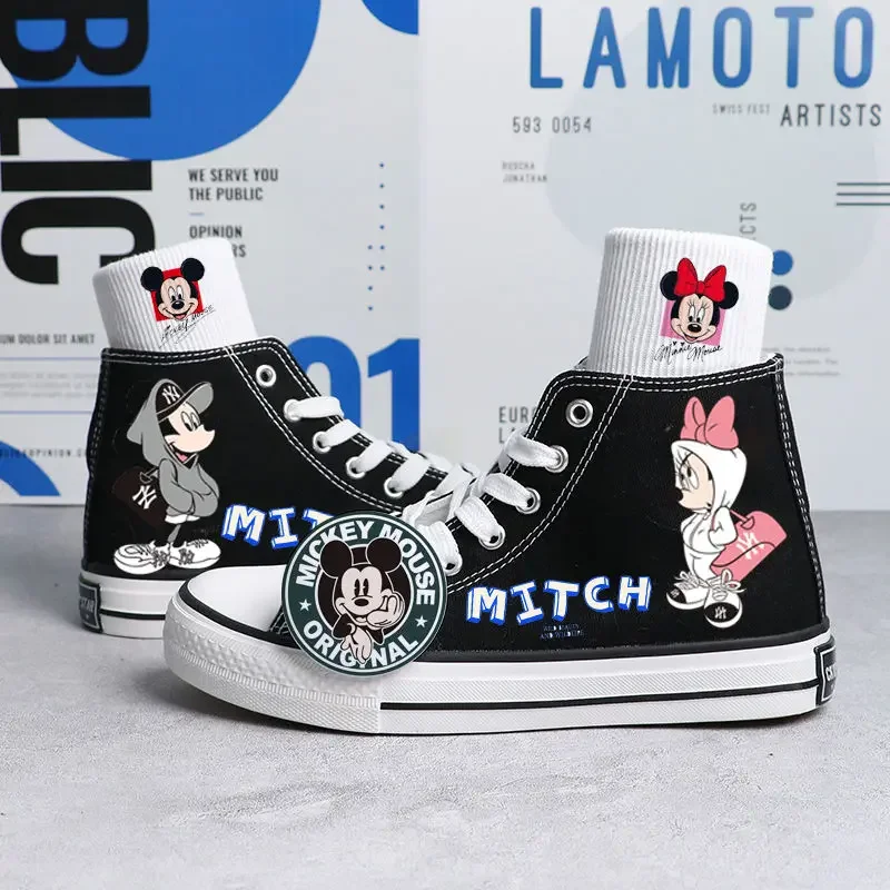 Disney Summer Mickey Minnie casual shoes Boys Girls student hand-painted high top little white shoes