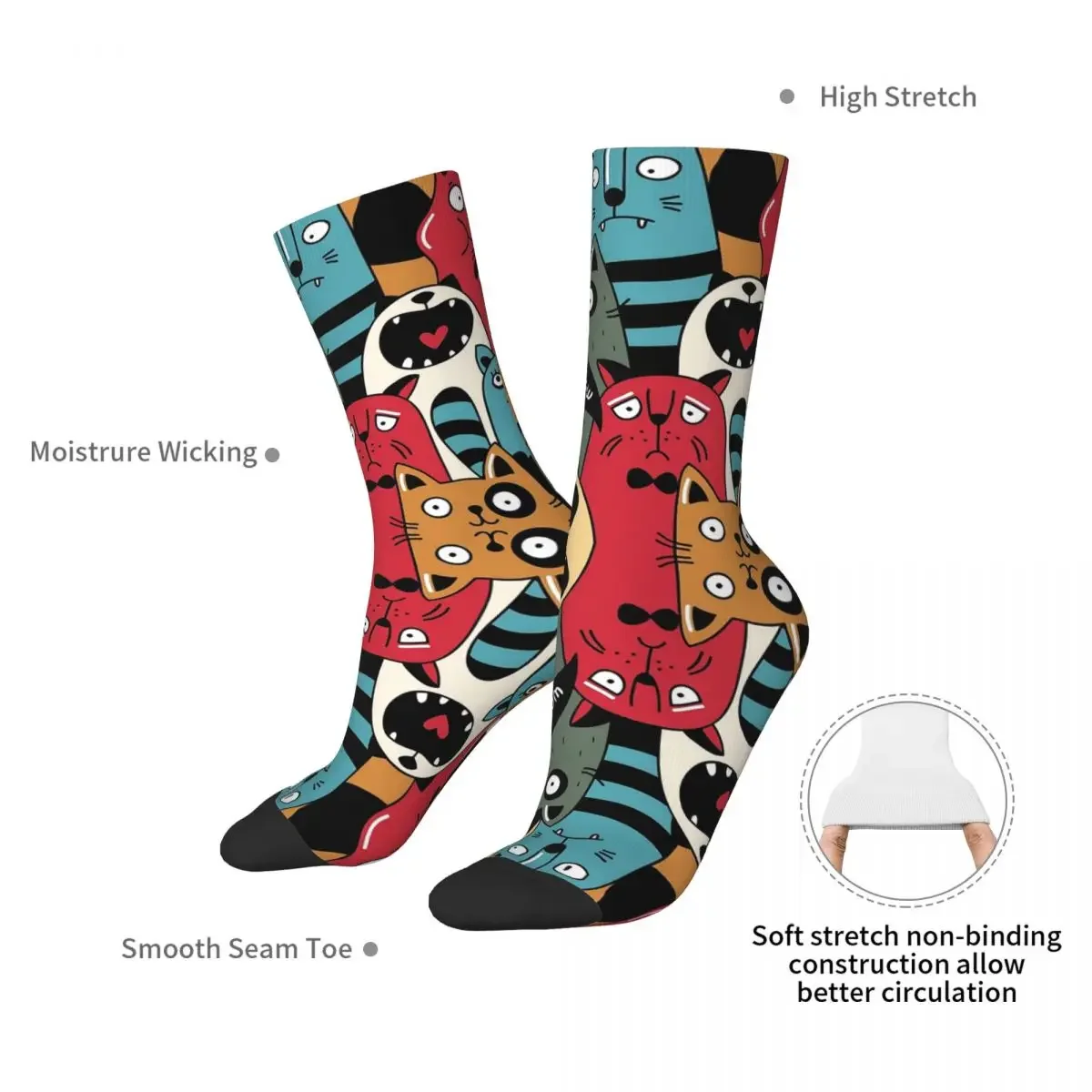 Dumb Meow Cat Pattern Socks Harajuku High Quality Stockings All Season Long Socks Accessories for Man's Woman's Gifts