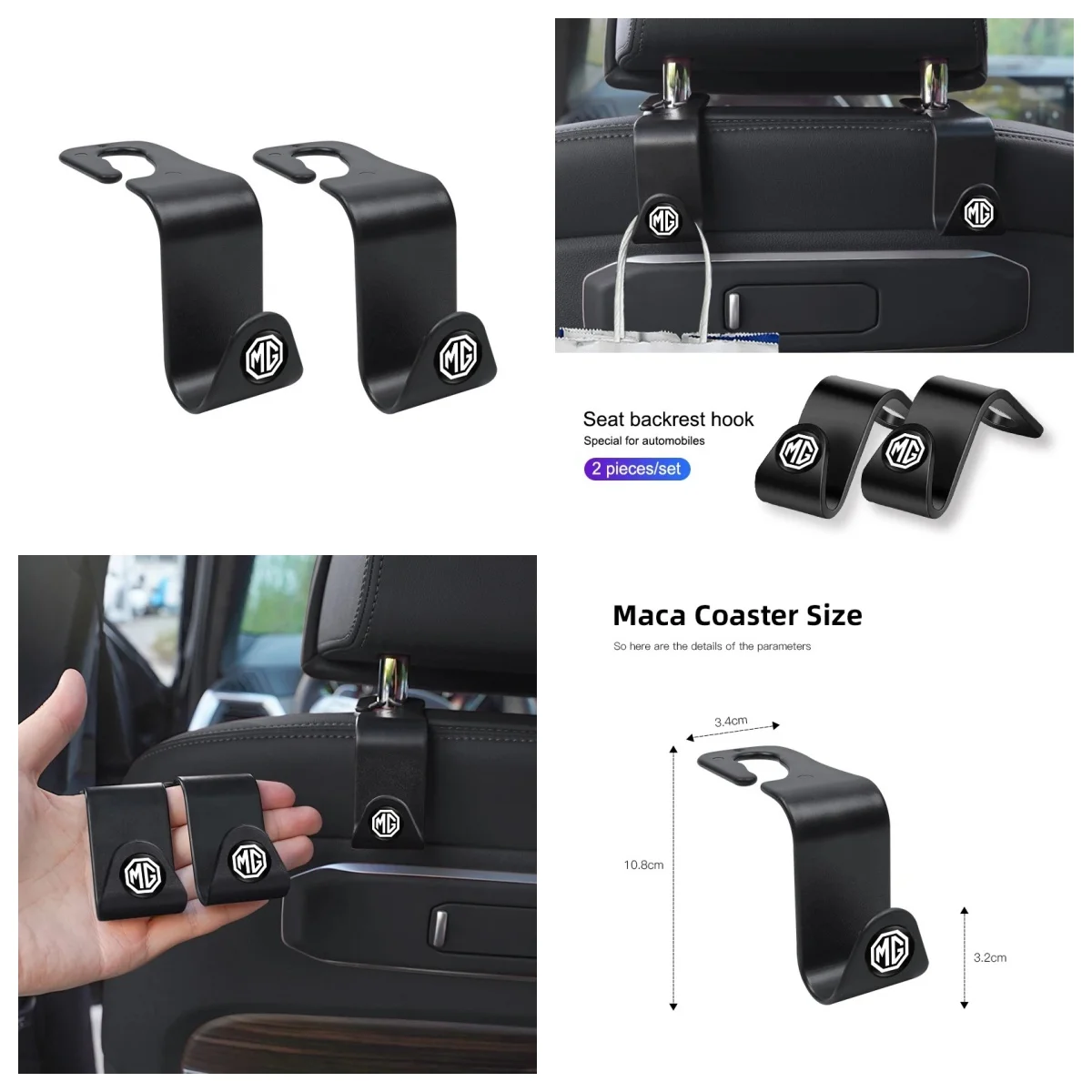 2Pcs MG Car Seat Backrest Storage Hook Hanger Holder Fit MG ZS EV HS EHS PHEV MG3 MG4 MG5 MG6 MG7 GT ZR RX5 RX8 ONE Cyberster