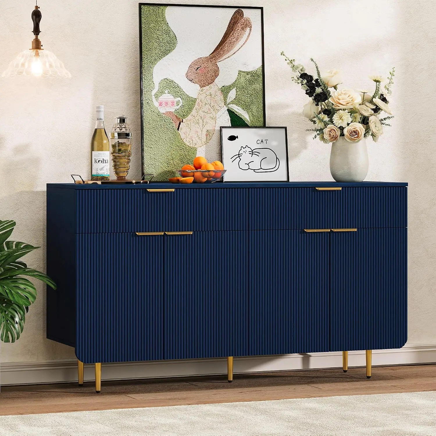 58 Inch Fluted Sideboard Buffet with Storage, Customized
