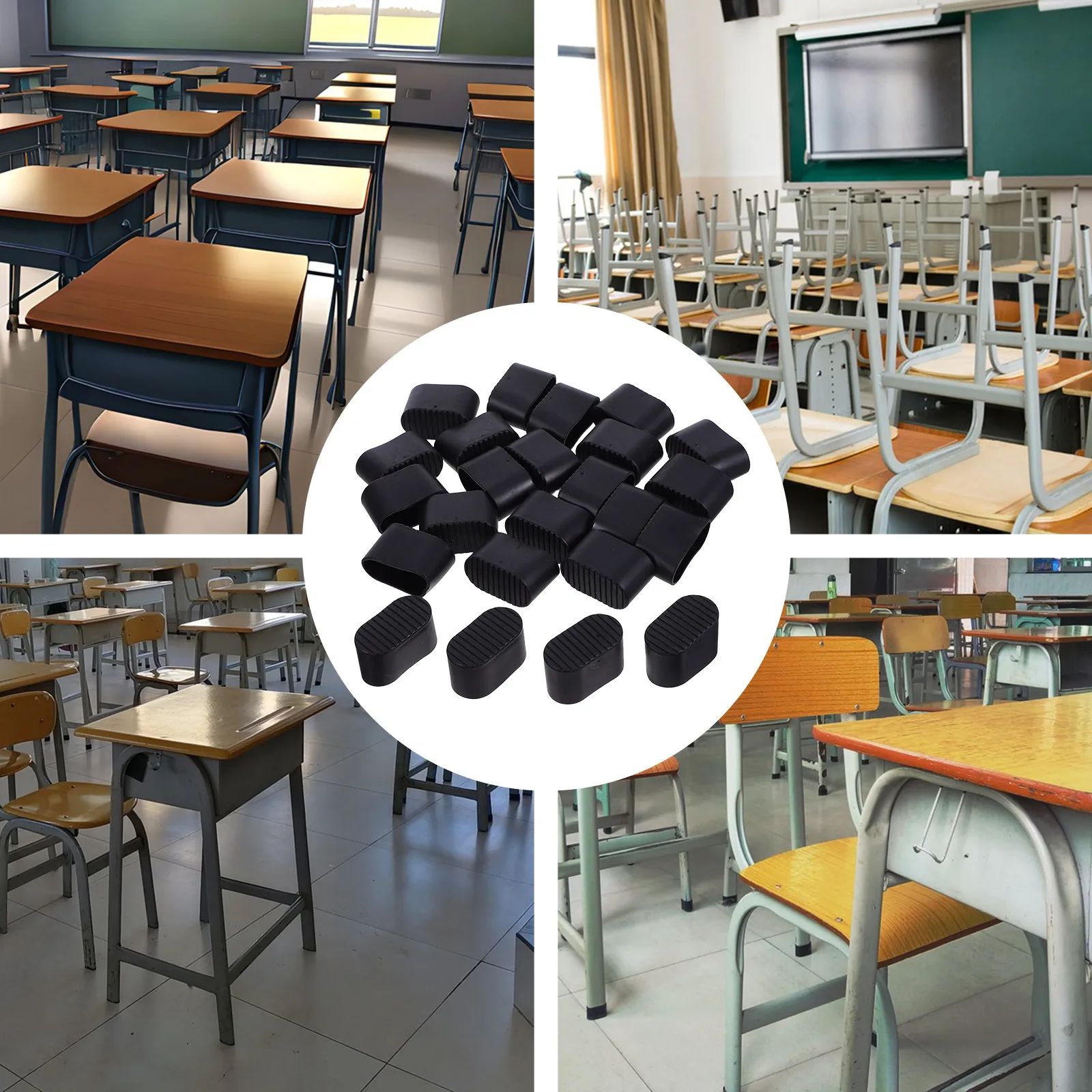 24Pcs Oval Chair Leg Caps Non-Slip Rubber Furniture Floor Protectors for Hardwood Tile Laminate Chair Table Desk Legs