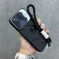 Fold Camera Protection Lens Stand Holder Soft Case For iPhone 16 15 14 13 12 11 Pro Max Wrist Strap Silicone Shockproof Cover