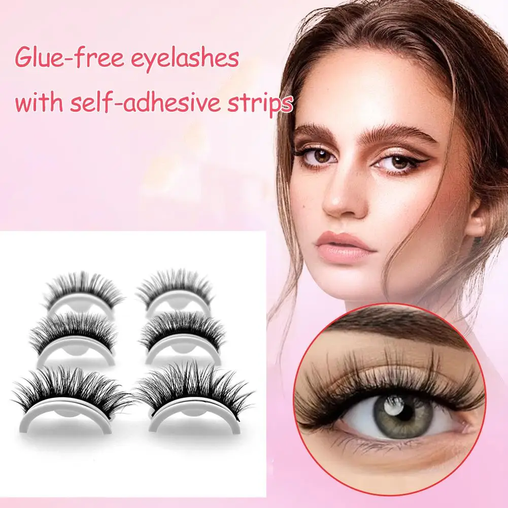 1 paire de faux cils auto-adhésifs réutilisables, bande complète sans colle, Extension de secondes de cils à 3 vêtements, fourniture de cils S5B1