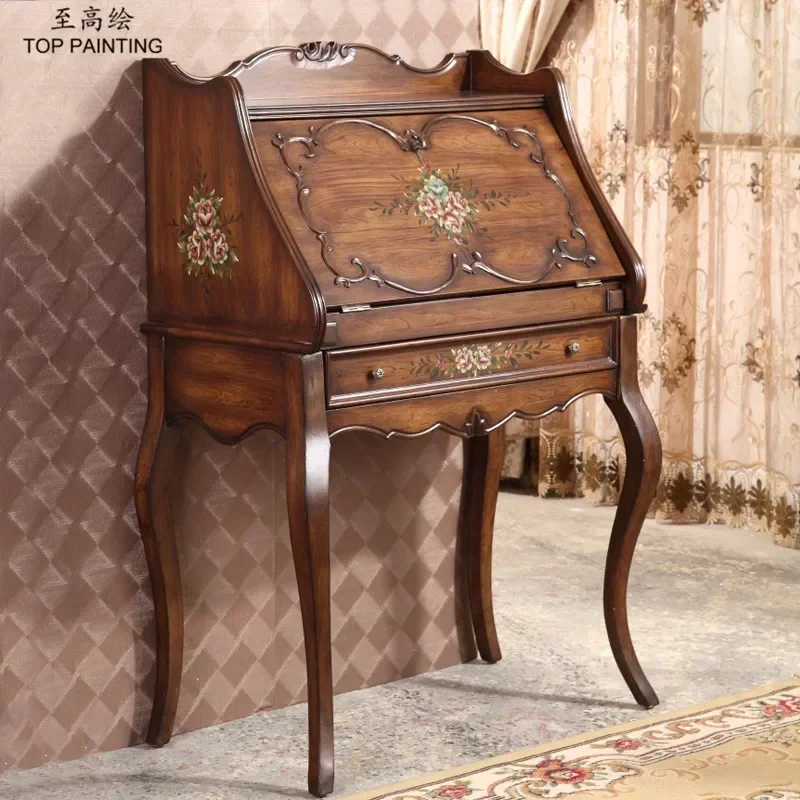 

Country Secretarial Cabinet Flip Painted Dressing Table Study Furniture Retro Desk