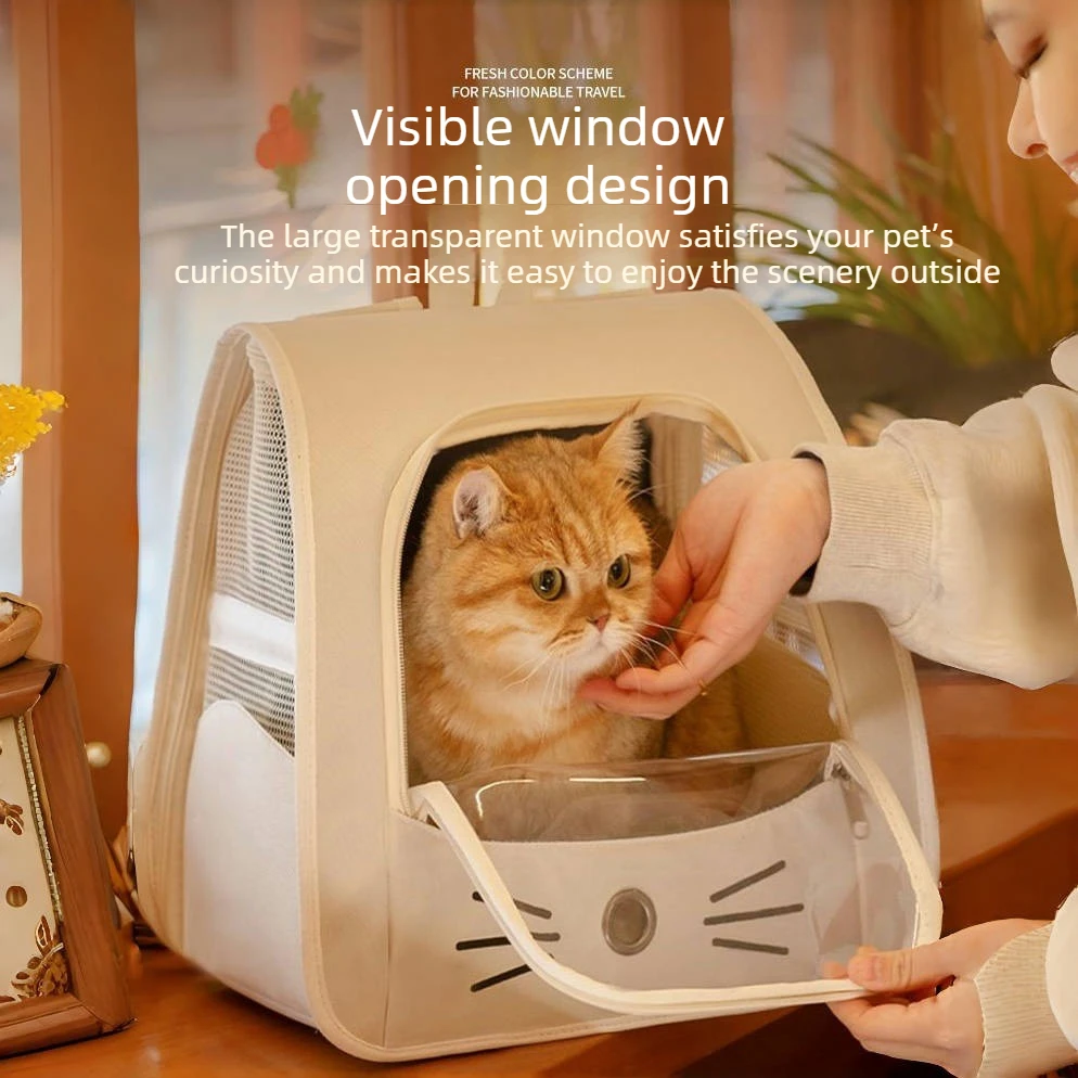 Breathable Pet Backpack for Cats & Small Dogs 3D Ventilated Cat Carrier Bag with Large Transparent Window Travel Shoulder Bag