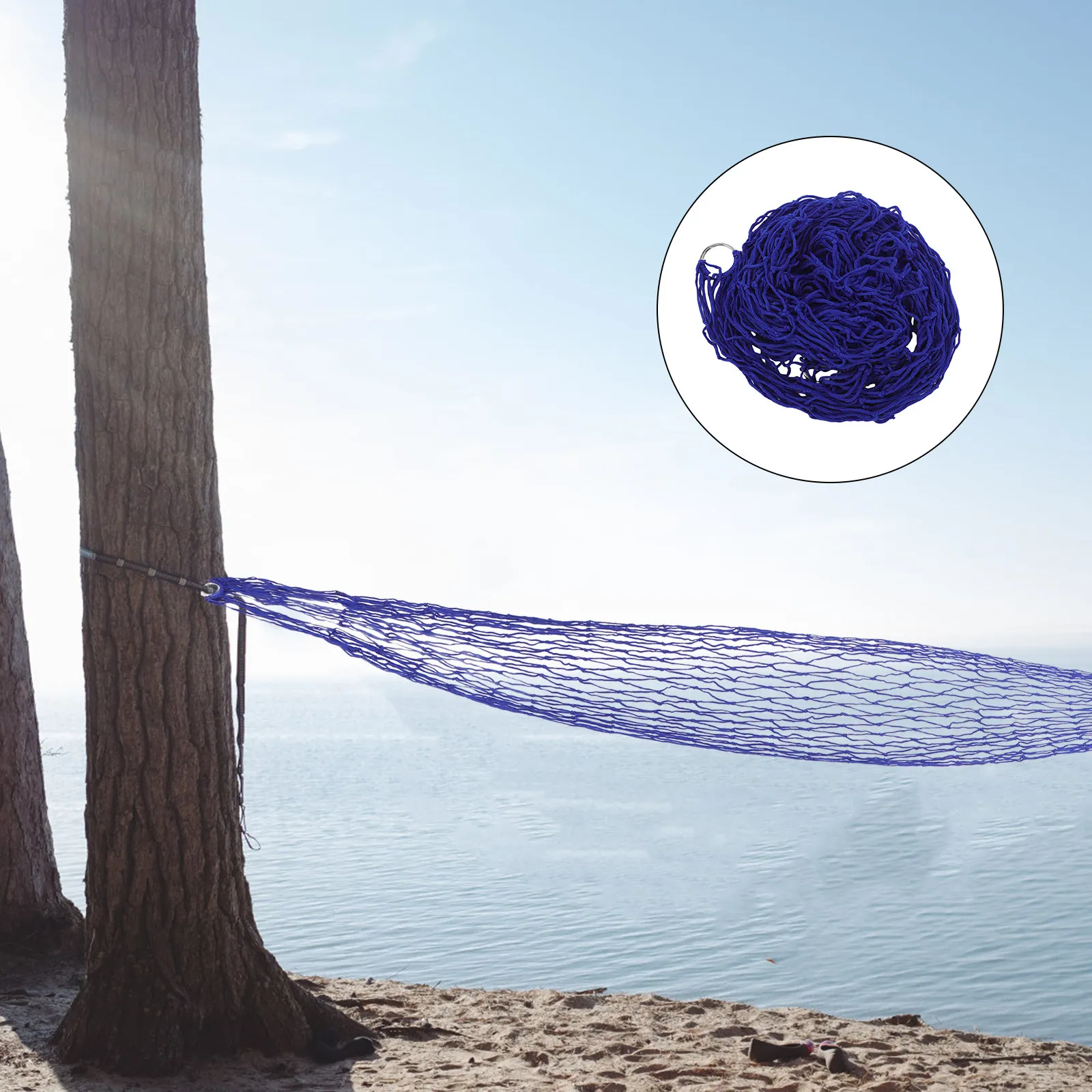 Portable Camping Hammock Nylon Rope Hanging Bed 220 lb Capacity Breathable Mesh Outdoor Garden Beach Patio Tree