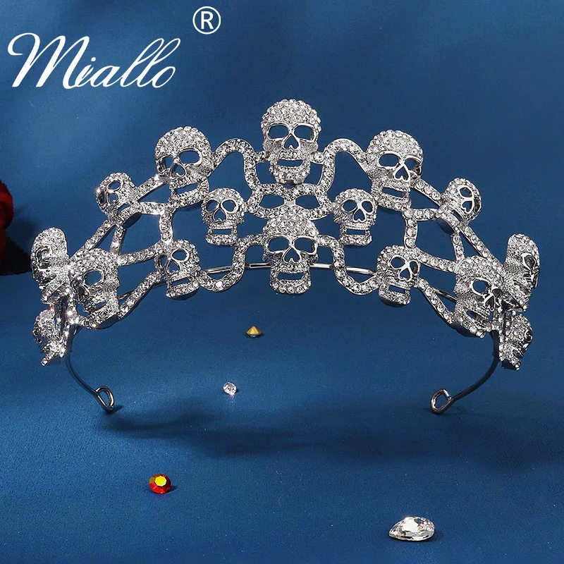 

Halloween Accessories Gothic Skull Crystal Crown Silver Color Tiaras and Crowns Jewelry for Women Headpiece Fashion Party Gift