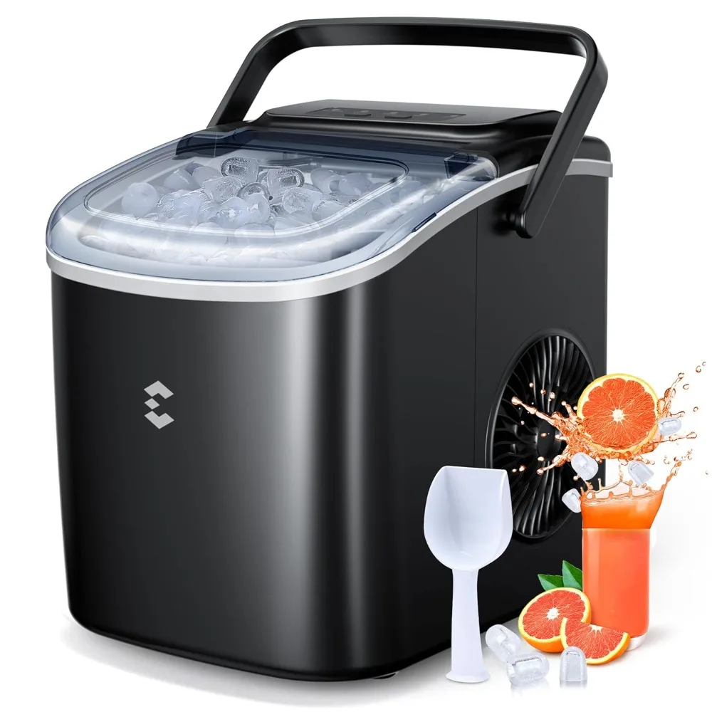 Ice Maker with Self-Cleaning, 9 Cubes in 6 Mins, 26lbs/24Hrs, Basket & Scoop, 2 Sizes of Bullet Ices, Portable Ice Machine