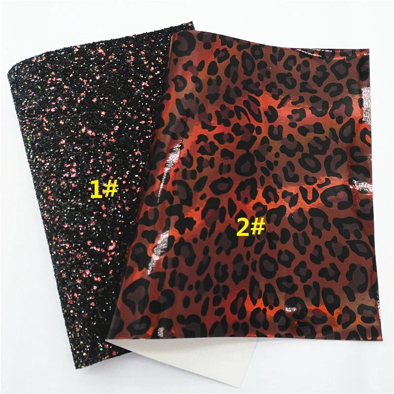 Black Brown Mixed Glitter Leather Sheets Iridescent Leopard Faux Leather Tartans Arrow Printed Faux Leather for DIY 21x29CM Y138