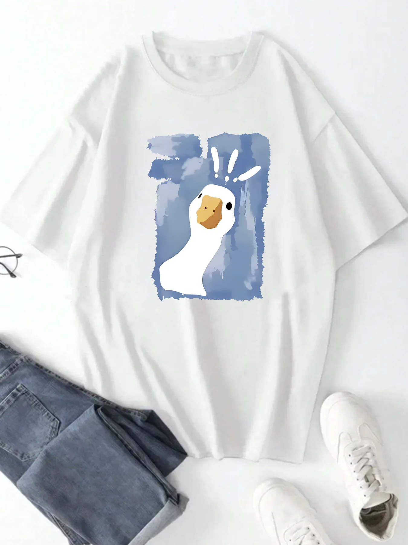 

Футболка с принтом синего фона и утки, повседневная модная женская повседневная одежда, летняя футболка с коротким рукавом