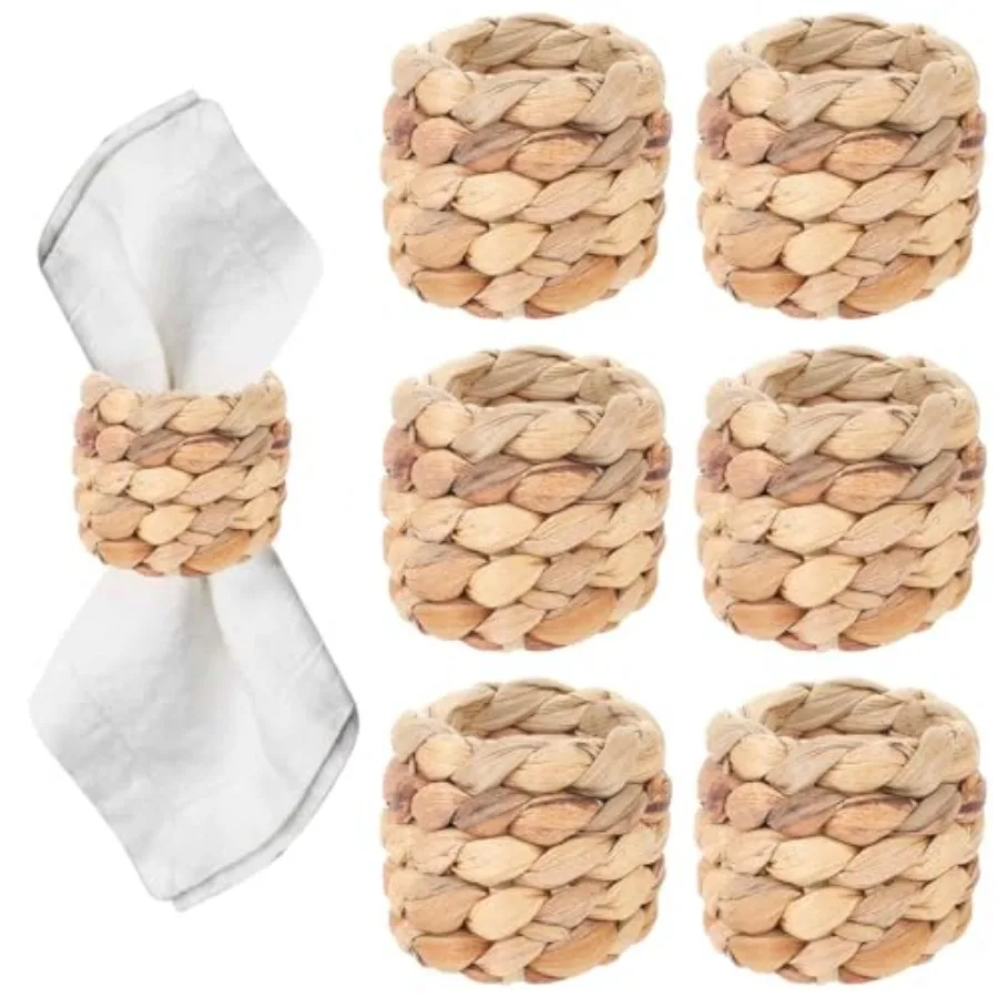 

Woven Napkin Rings Set of 6 Rustic Farmhouse Napkin Rings Round Handmade Water Hyacinth Napkins Rings Boho Tabletop Decor for T