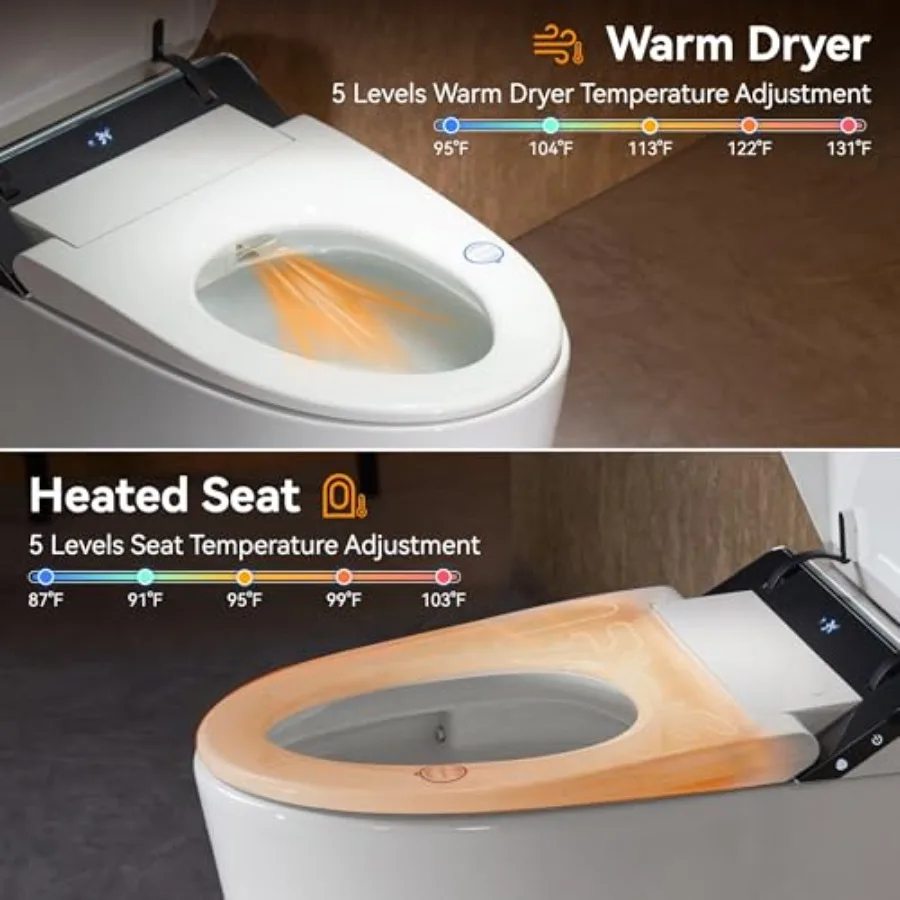 Smart toilet for modern bathroom: black matte finish, ceramic body, dual auto flush, foam dispenser, deodorization, foot sensor view 6