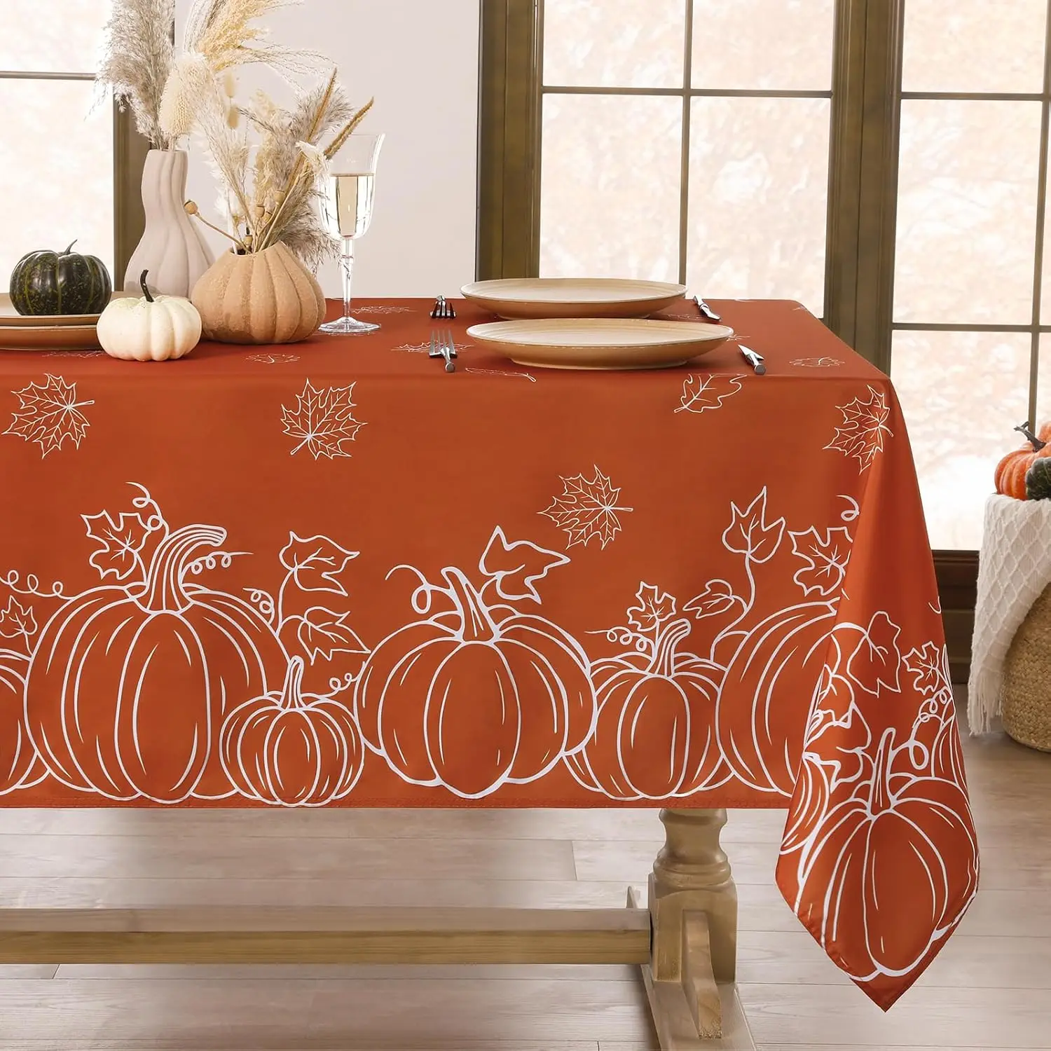 Fall Harvest Pumpkin Maple Leaf Rectangle Tablecloth for Table Decor Reusable Kitchen Dining Tablecloth Autumn Decorations