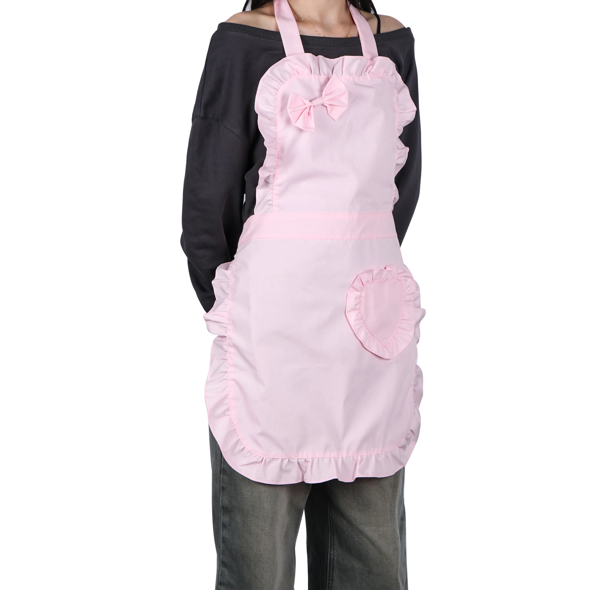 1pc Lovely Heart & Bowknot Design Princess Apron Nail Salon Anti Fouling Work Clothes Home Kitchen Anti Oil Apron