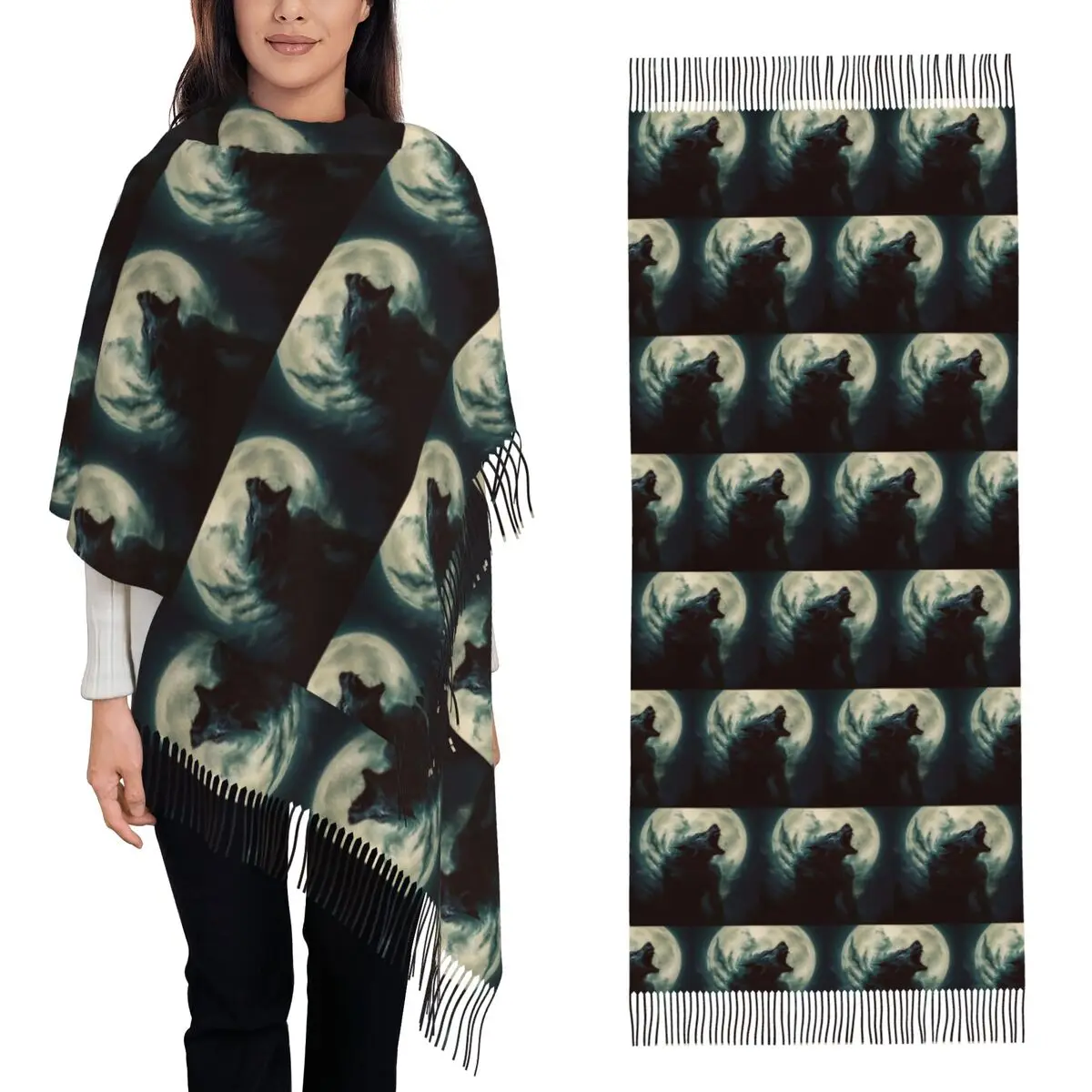 Wolfman Werewolf Curse Of The Night Moon 6 Scarf Tassel Scarves for Women Soft Warm Shawls and Wraps Long Fall Winter Shawl Wrap