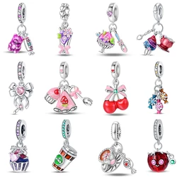 925 Sterling Silver Little Bear Soft Candy Coffee Strawberry Cake Afternoon Tea Charms Beads Fit Qikaola Bracelets DIY Jewelry