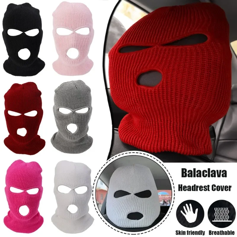 Balaclava Three Hole Headrest Cover Universal Hat Halloween Christmas Funny Car Decoration Pranks Gift Soft Riding Windproof Cap