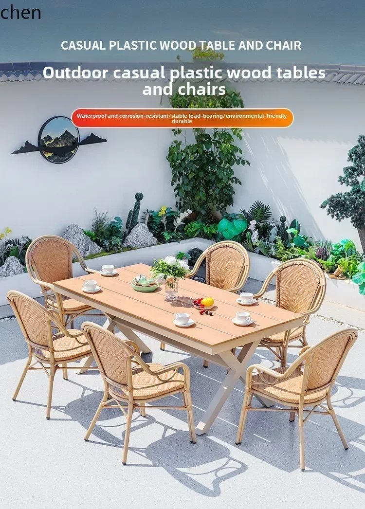 h27- Outdoor Table and Chair Woven Rattan Chair Outdoor Project Furniture Courtyard Dining Table and Chair