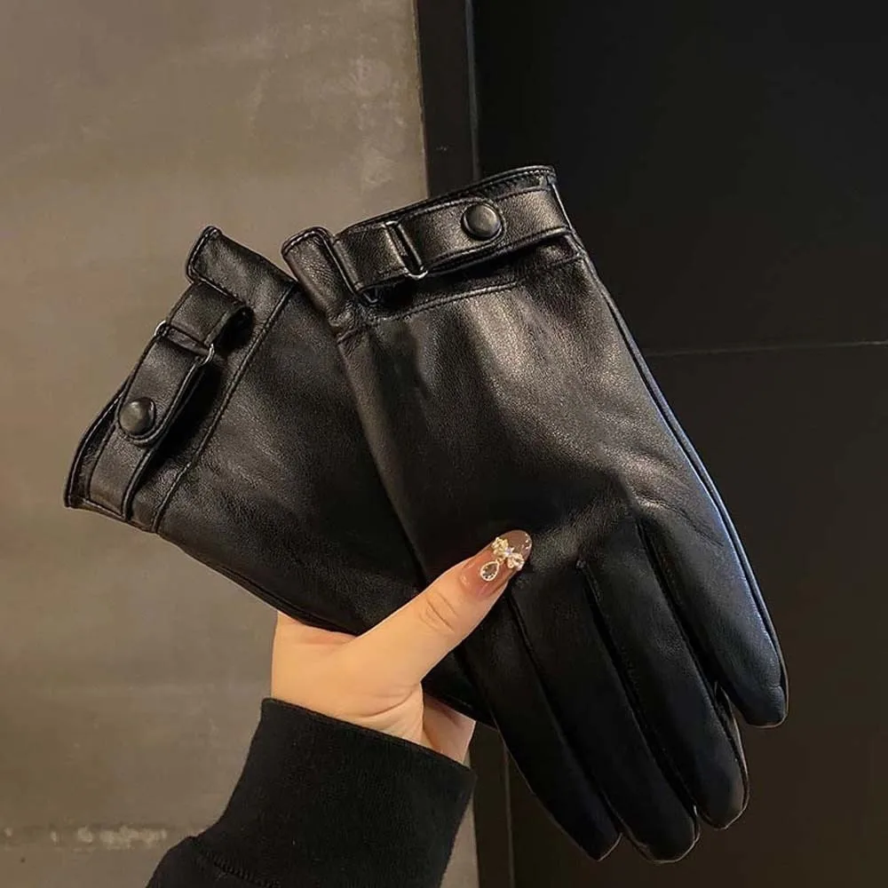 1 par macio plutônio anti-frio luvas à prova dwaterproof água tela de toque preto engrossado luvas cor sólida ajustável à prova de vento luvas inverno
