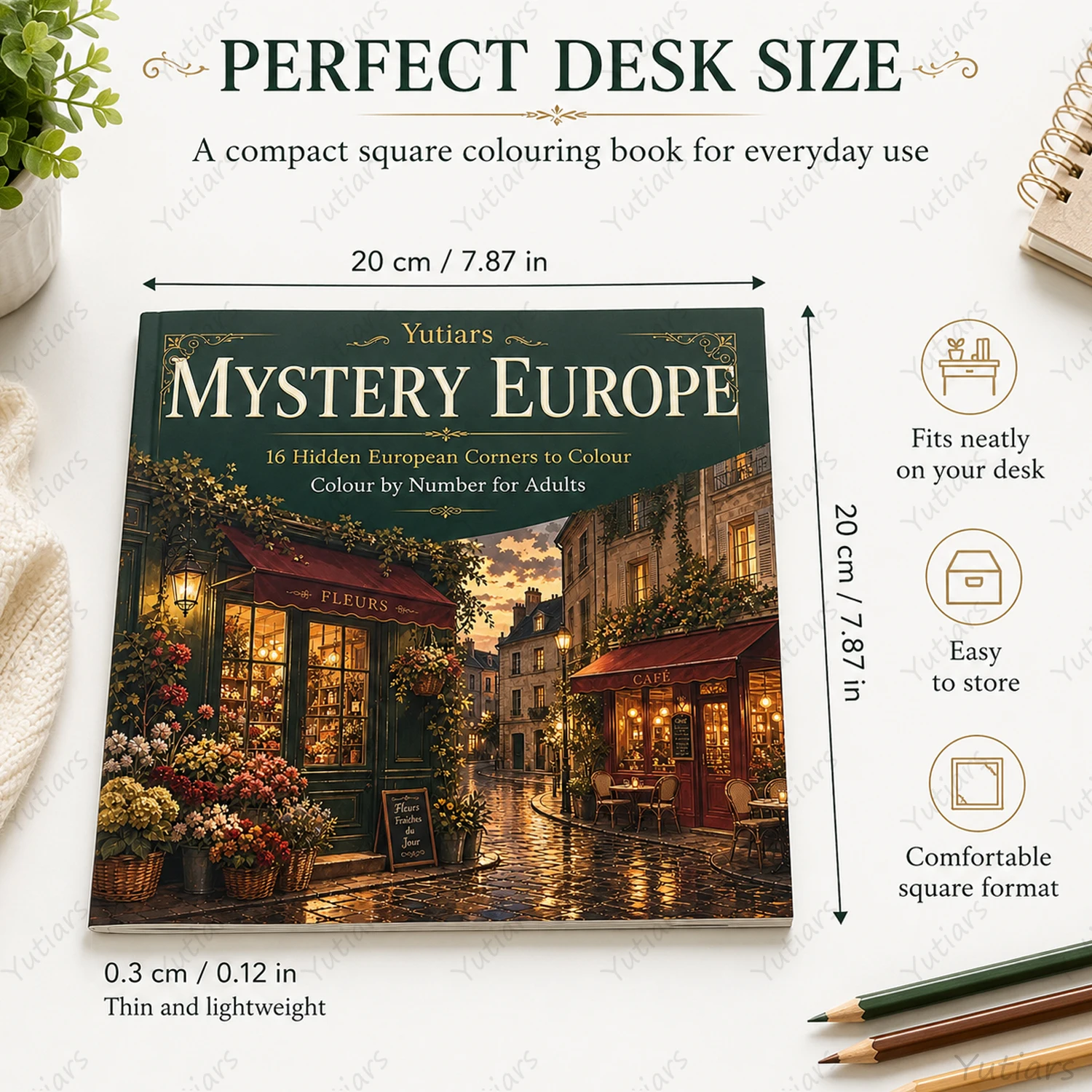 Adult Colouring Book Mystery Europe, Paint by Number Pages with European Streets Gardens Scenes, Creative Relaxation Gift Set