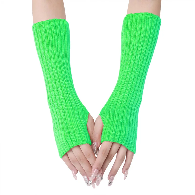1pair Autumn Winter Woolen Sleeves Men and Women Medium To Long Knitted Warm Sleeves Exposed Fingers Fake Sleeves Striped Gloves