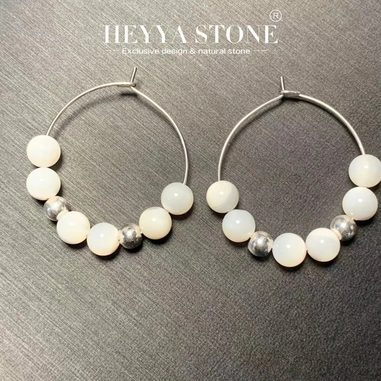 HEYYA STONE Natural Shell Hoop Earrings Simple Classic Round Circle Gemstone Jewelry Handmade Stainless Steel exclusive