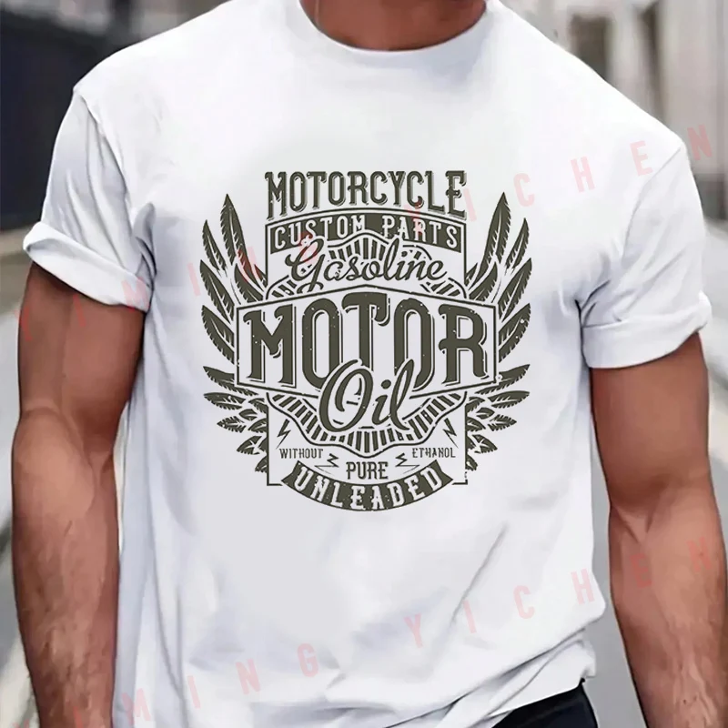 Motorcycle Custom Parts Motor Oil Men T-Shirt Moto Cotton Summer O-neck Short Sleeve Fashion Hip Hop Tee