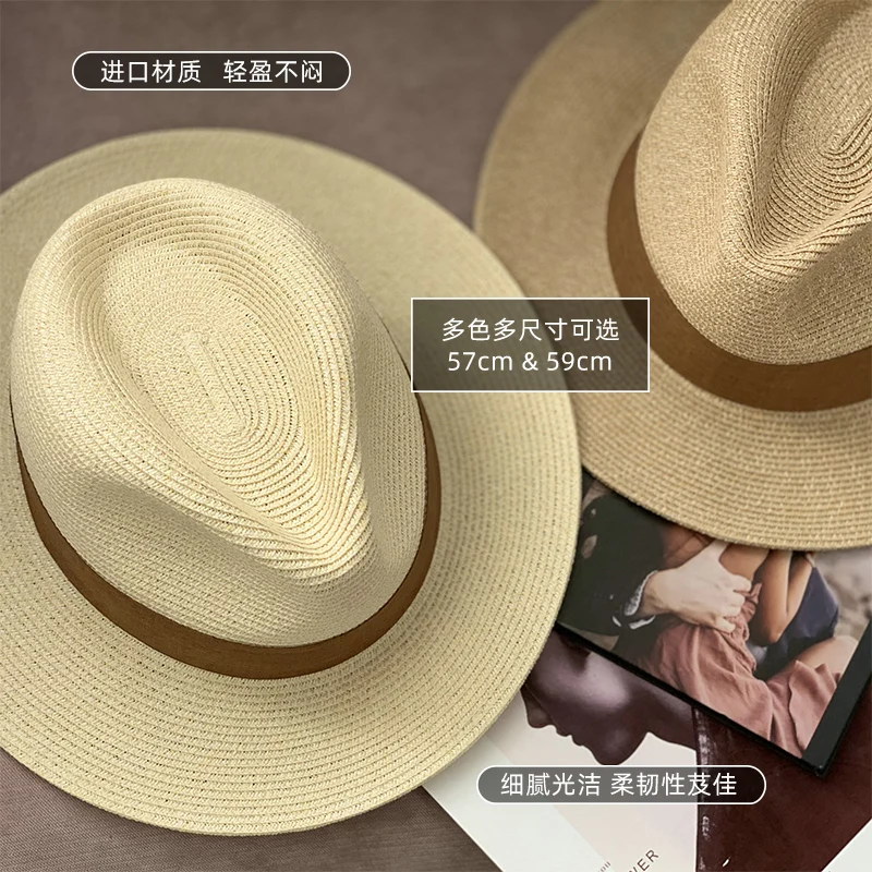 Panama Straw Hat Unisex Top Hat Fedora Hat Big Head Circumference Sun Shade Uv Protection All-match Fashion Adjustable Breathabl