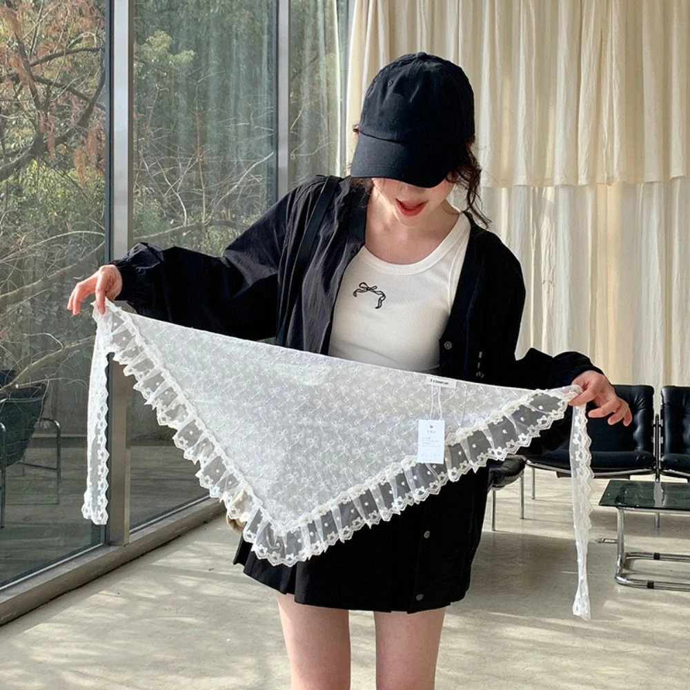 Y2K Sweet Lace Mini Skirt Flower Hight Waist Gauze Skirt Lace-up Korean Style Ruffled Edge Skirt Streetwear