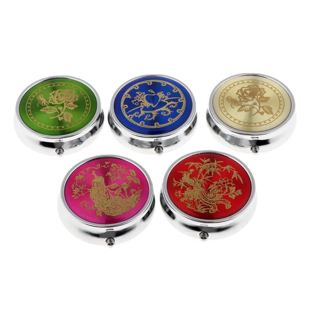 Small Pill Storage Box with Mirror Metal Pocket Pillbox 3 Compartments Daily Medicine Organizer for Purse Travel